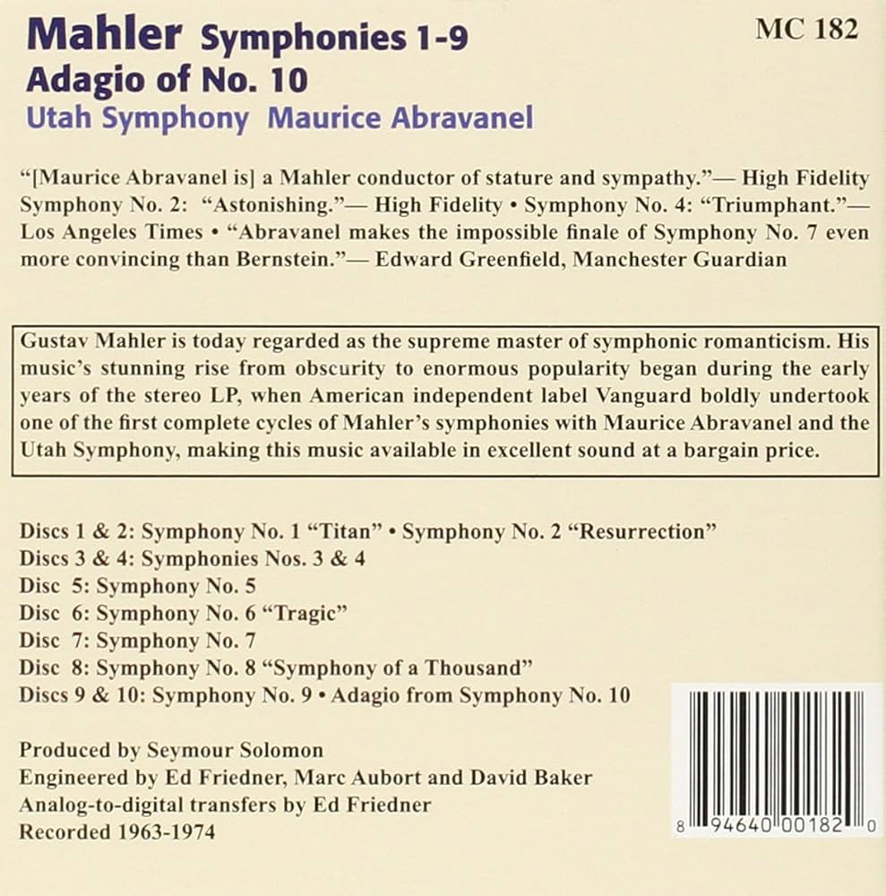Utah Symphony Orchestra, G. Mahler, Maurice de Abravanel - Mahler