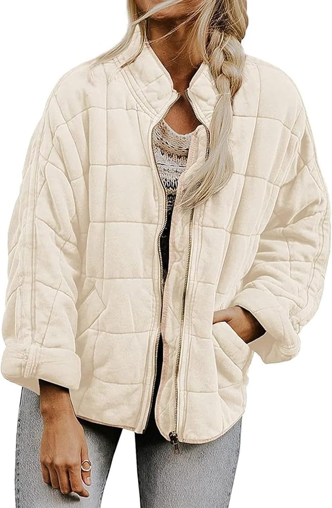 Women's Cropped Quilted Jackets with Zip Up Pockets Relaxed Fit