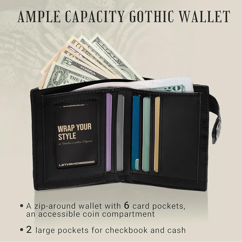 Amazon.com: ZEKEE Skull Gothic Chain Wallet Leather - Punk Bifold