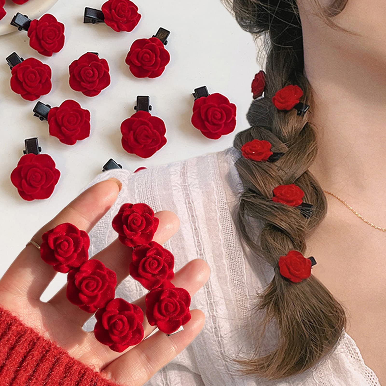 Amazon.com : Red Mini Rose Hair Clip for Women Flower Hair