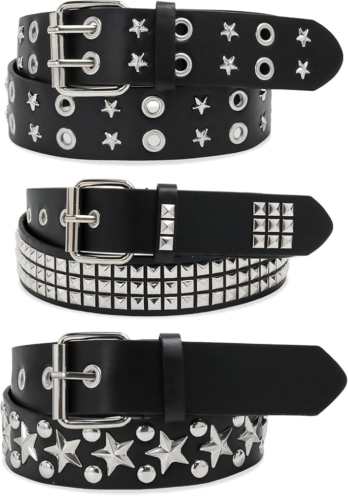WQYILEAER Black Studded Belt, 3 Pcs Y2K Belt Star Goth EMO Punk