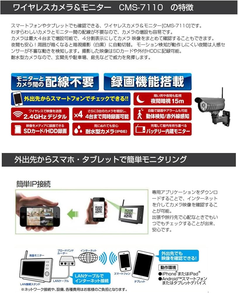 Amazon.co.jp: エルパ(ELPA) ワイヤレス防犯カメラ モニターセット