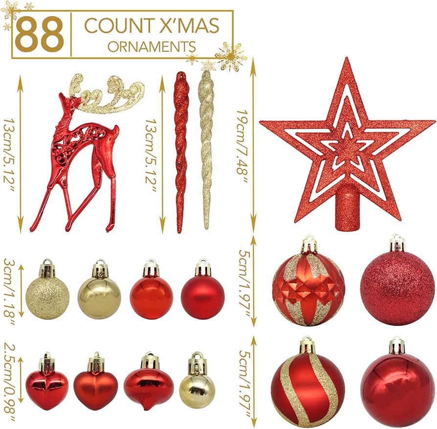 Amazon.co.jp: Uchi Christmas Ornament Ornaments, 88 Pcs Christmas