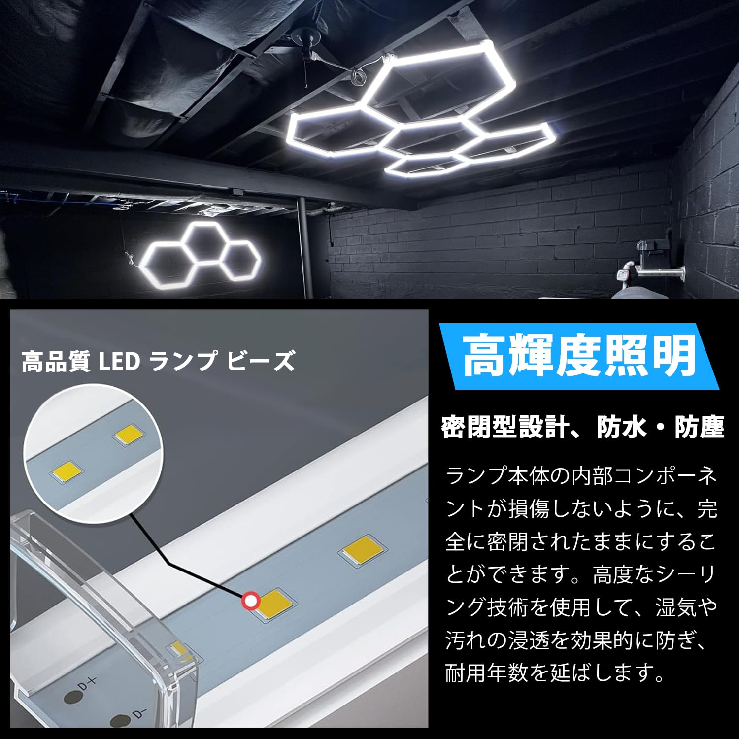 Amazon.co.jp: LEDガレージライト 六角形ガレージランプ ハニカム