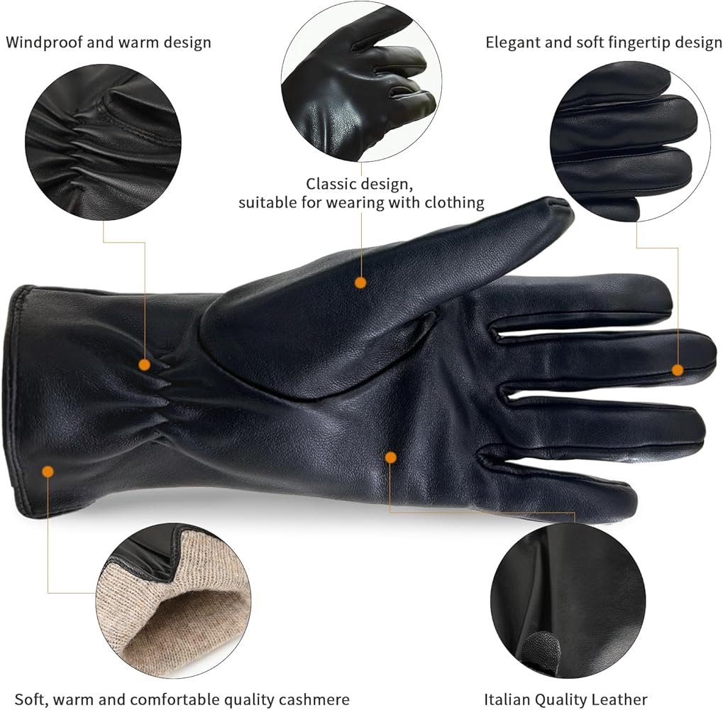 ZLUXURQ Luxury Italian Soft Leather Gloves for Women in Black