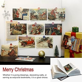 Amazon | ビンテージクリスマスグリーティングカード30枚、サンタと