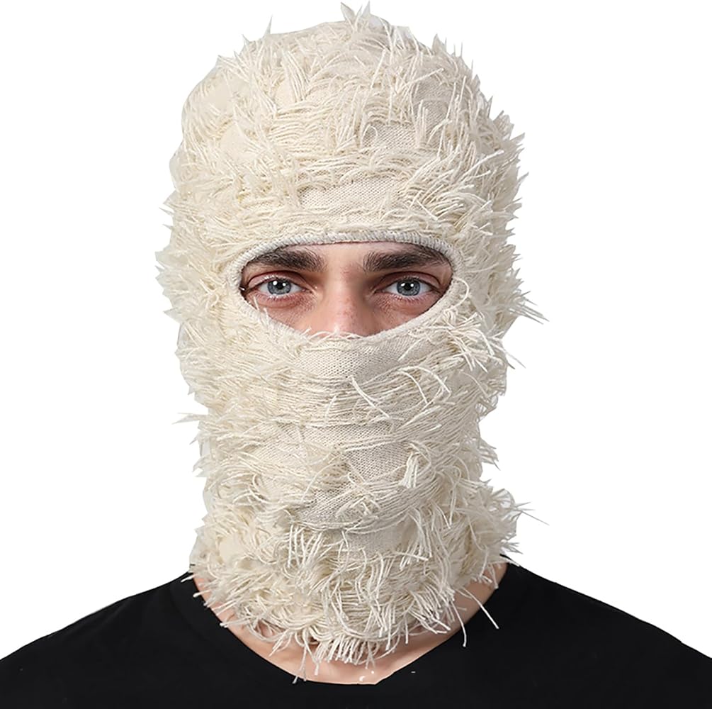 yolrdiw Winter Furry Distressed Balaclava Knitted Windproof Full