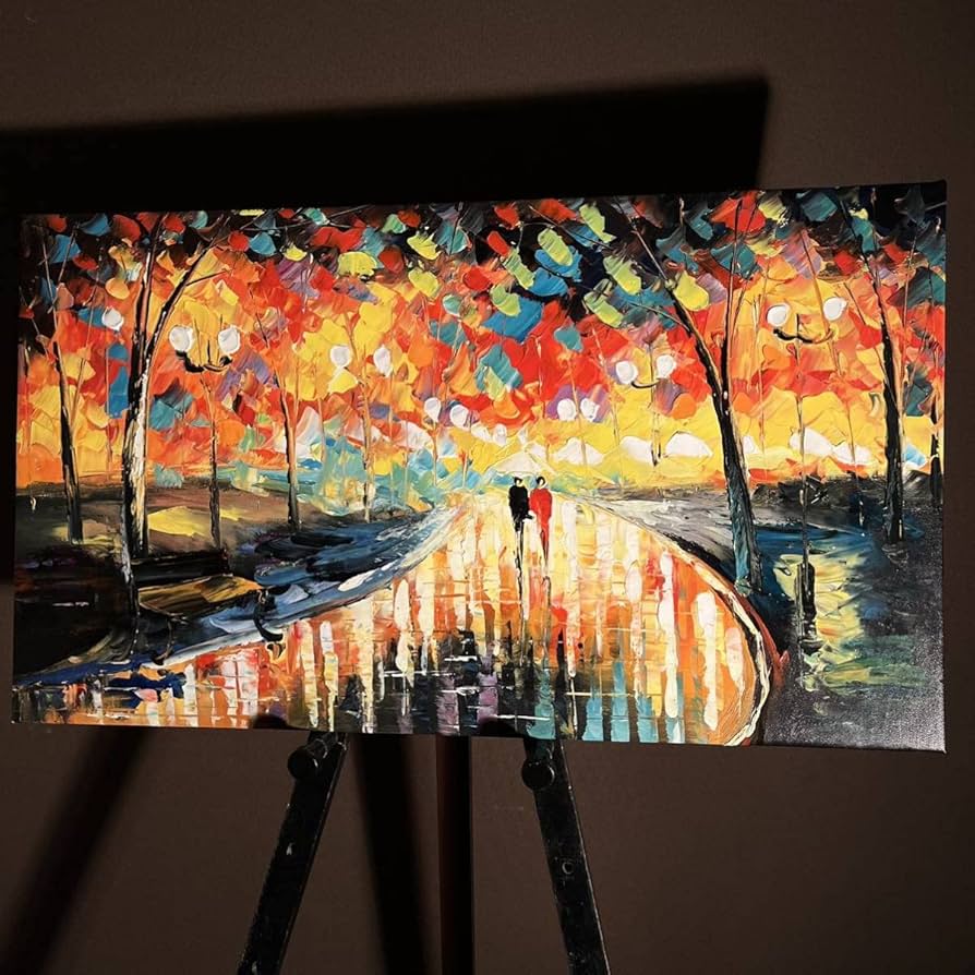 Amazon.co.jp: 手書き油絵 雨の並木道 絵画 インテリア 油彩画 : おもちゃ