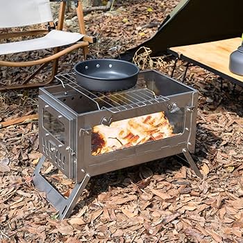 Amazon | TOMOUNT チタン 薪ストーブ 折り畳み式 二次燃焼 厚さ1mm【3M