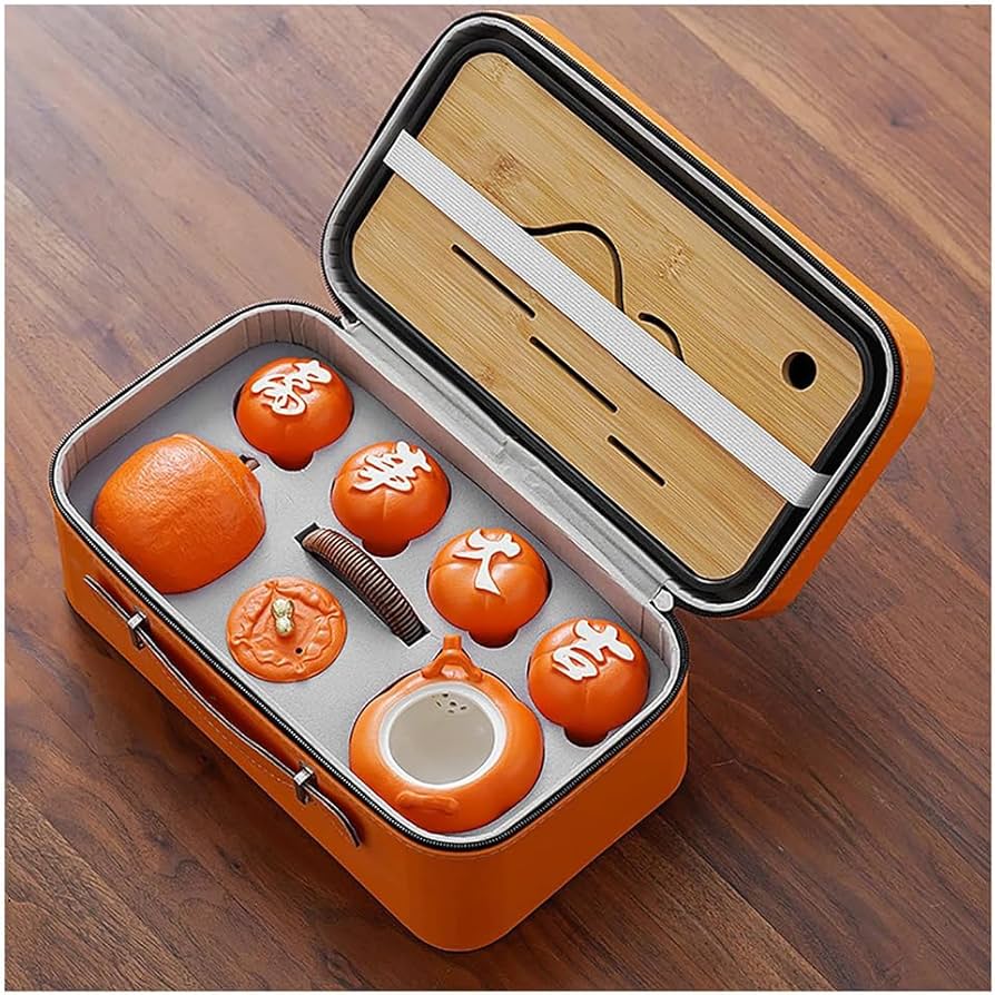 Amazon.com: GVILTY Chinese Ceramic Tea Set Orange Shaped Travel
