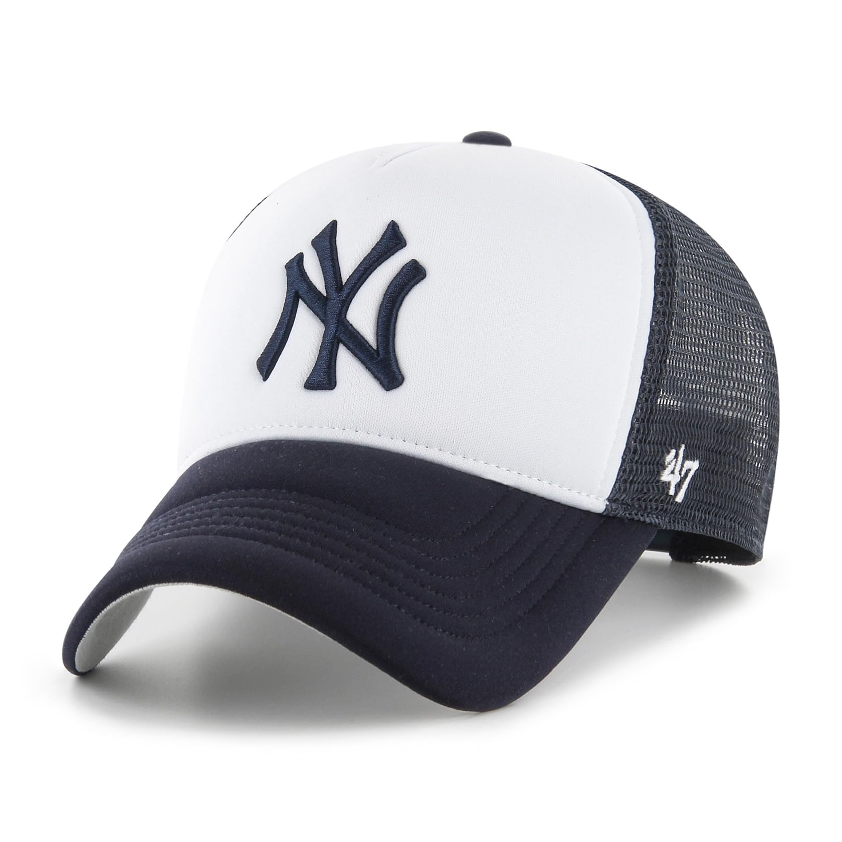 47 New York Yankees White Navy MLB Tri Tone Foam Offside Trucker