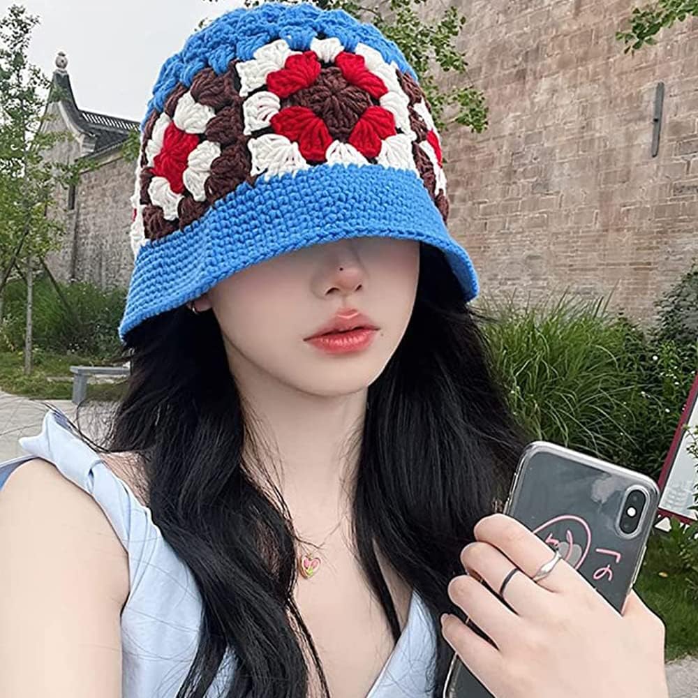 Amazon | JUENAWMIU かぎ針編みバケットハット 女性用 ハンドメイド