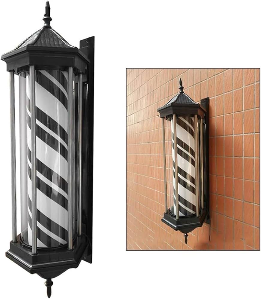 Amazon.co.jp: サインポール バーバーポール LED白黒ストライプ回転