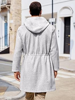 ZIWOCH Mens Trench Coat Wool Blend Hoodie Long Jacket Full Zip