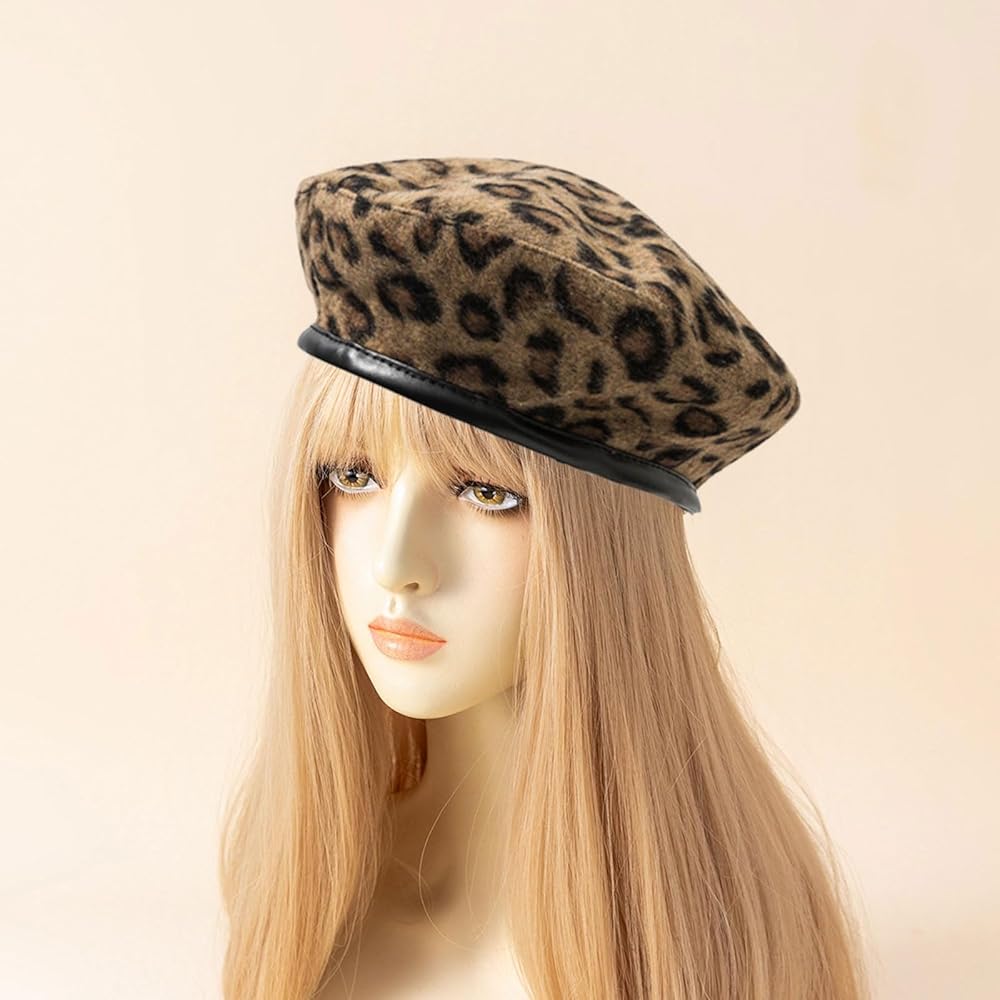 IHAUIUE Leopard Print Beret Hat Animal Cheetah Pattern French Hats