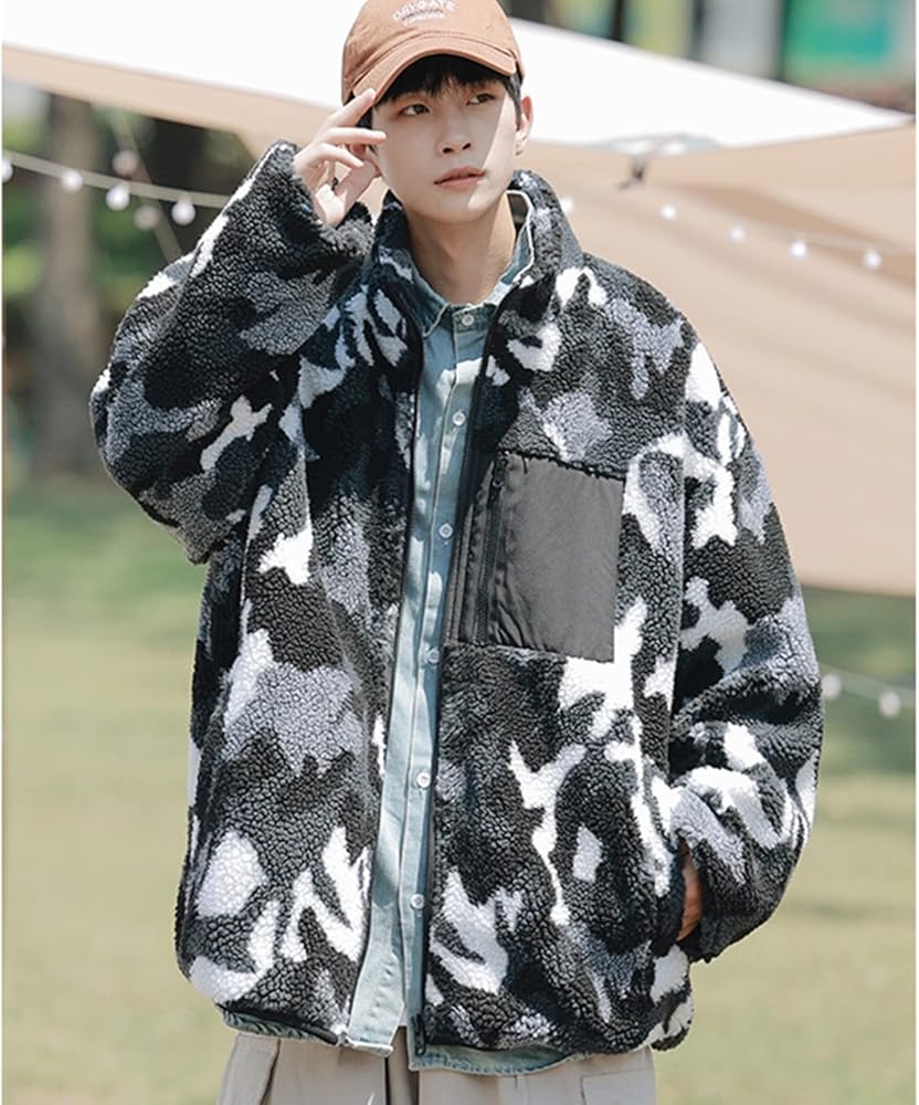 Amazon | [RAMEMO] メンズ ボアジャケット 迷彩 カモフラ柄 スタジャン