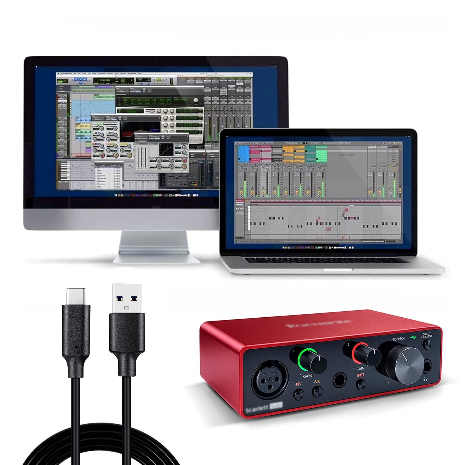Cabo tipo C para USB compatível com Focusrite Scarlett Solo (3ª