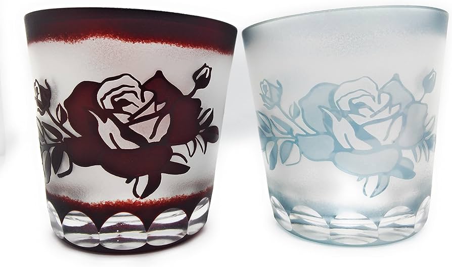 Amazon｜[ココロ] kokoro 彫刻 切子 バラ ロック グラス ペア セット