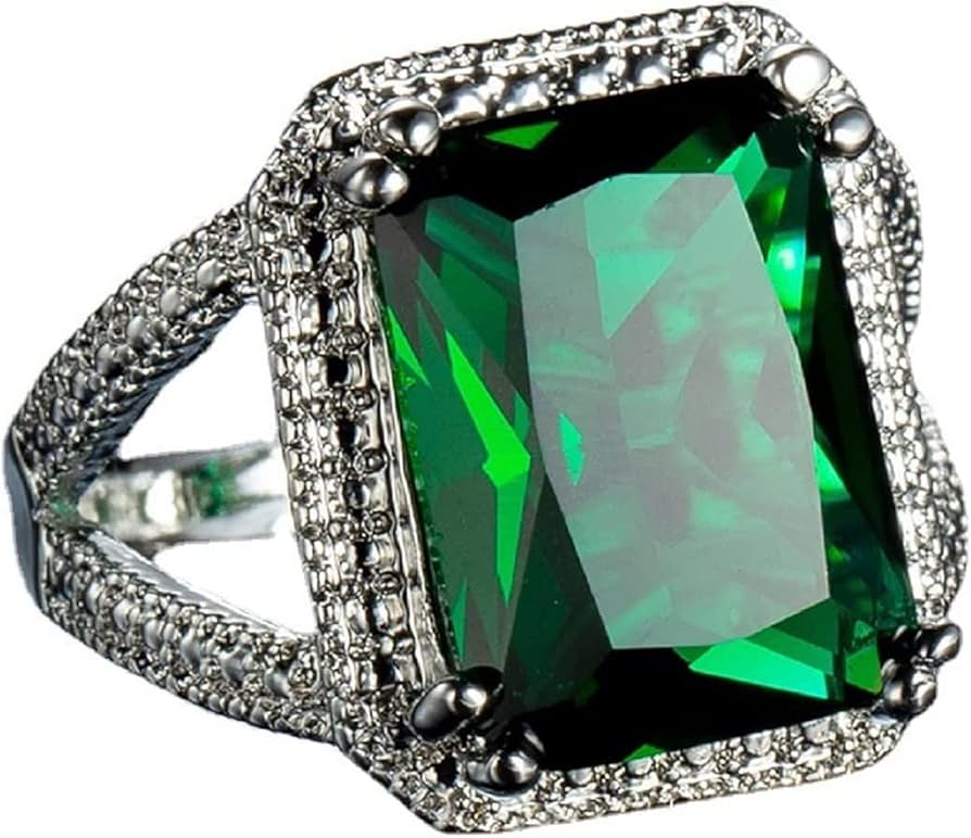 Amazon.com: Vsoruln Emerald Halo 925 Sterling Silver Emerald Ring