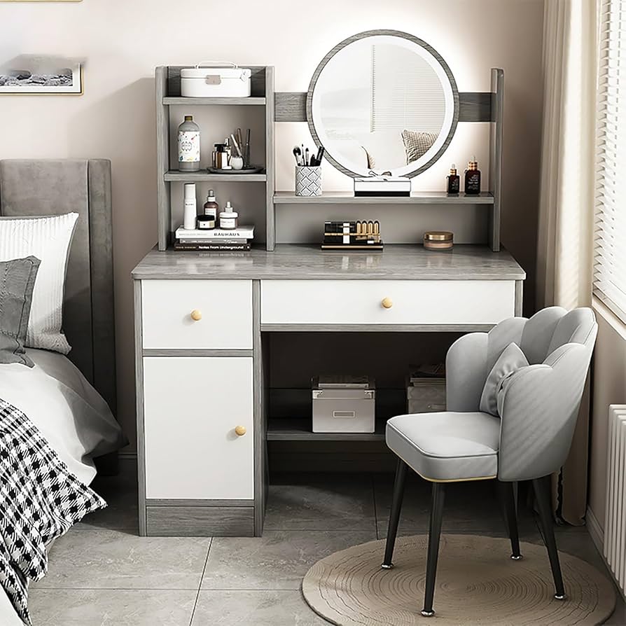 組立式ドレッシングテーブル ミラー・スツール付き MDF 素材 寝室に