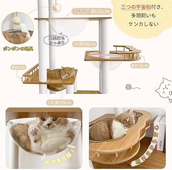 Amazon | 日本メーカー RAKU キャットタワー 宇宙船付き ハイタイプ 高