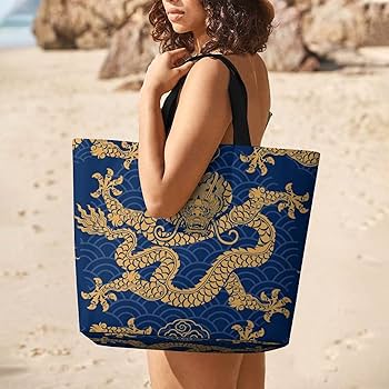 Amazon.co.jp: トートバッグ 青 龍 ドラゴン柄 和柄 ハンドバッグ