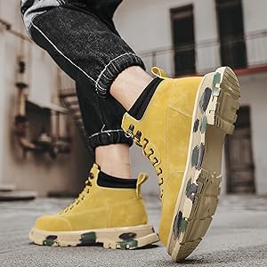 Amazon | [ムリョ] 防水 カジュアルブーツ ワークブーツ イエロー