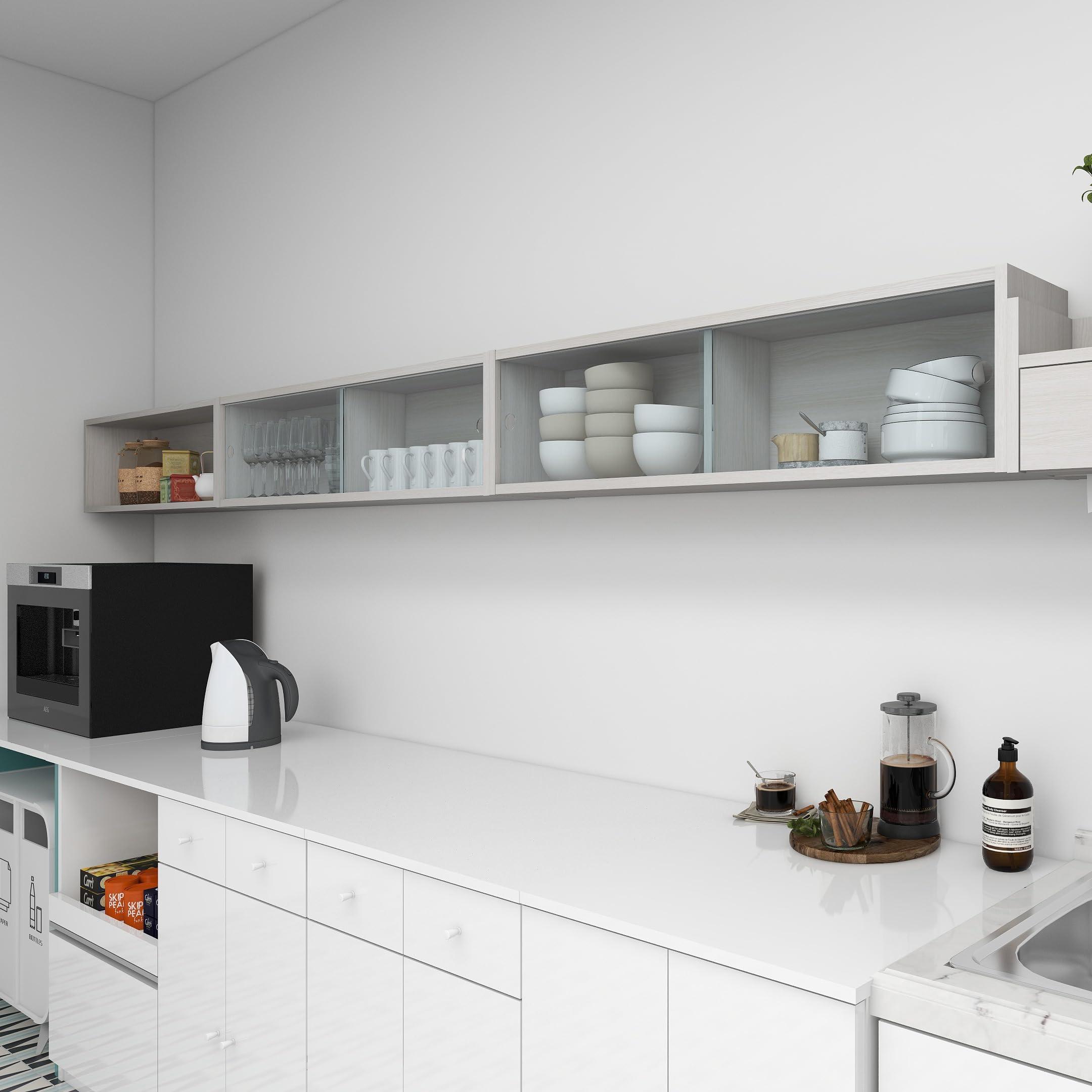 Amazon｜arne ウォールラック ウォールマウントガラス扉付き棚 収納 棚