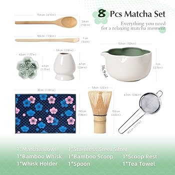 Amazon.com: ChaseWind Matcha Set, 8Pcs Floral Ceramic Matcha Set