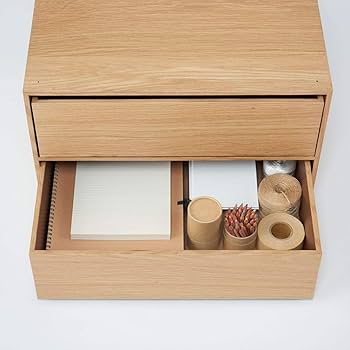 Amazon｜無印良品 木製収納ケース・引出式・2段・ワイド・オーク材 約