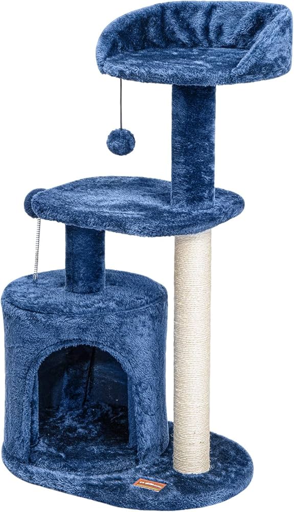 ClevaHome Small Deep Denim Blue Cat Tree for Small Spaces, Kittens