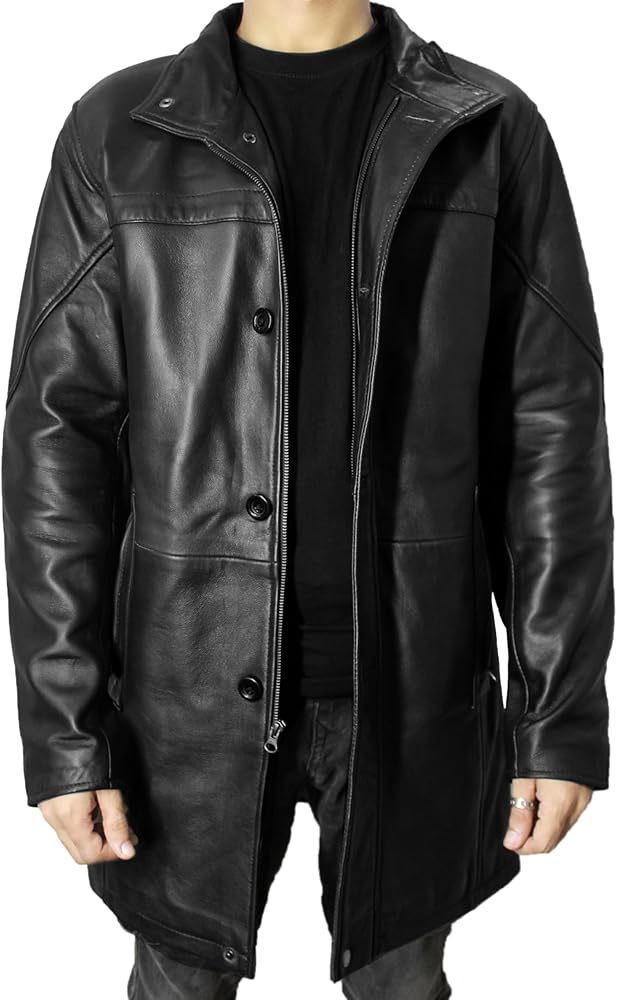 LUSH HIDES Leather Car Coat For Men 3/4 Length Mens Trench Coat