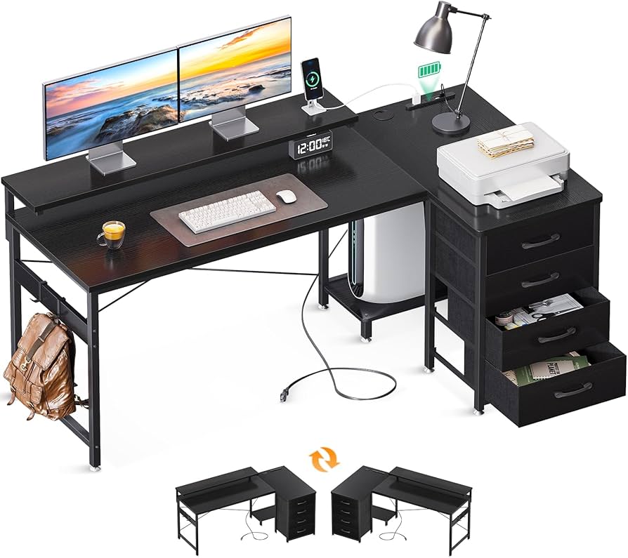 Amazon | ODK パソコンデスク ゲーミングデスク l字デスク コンセント