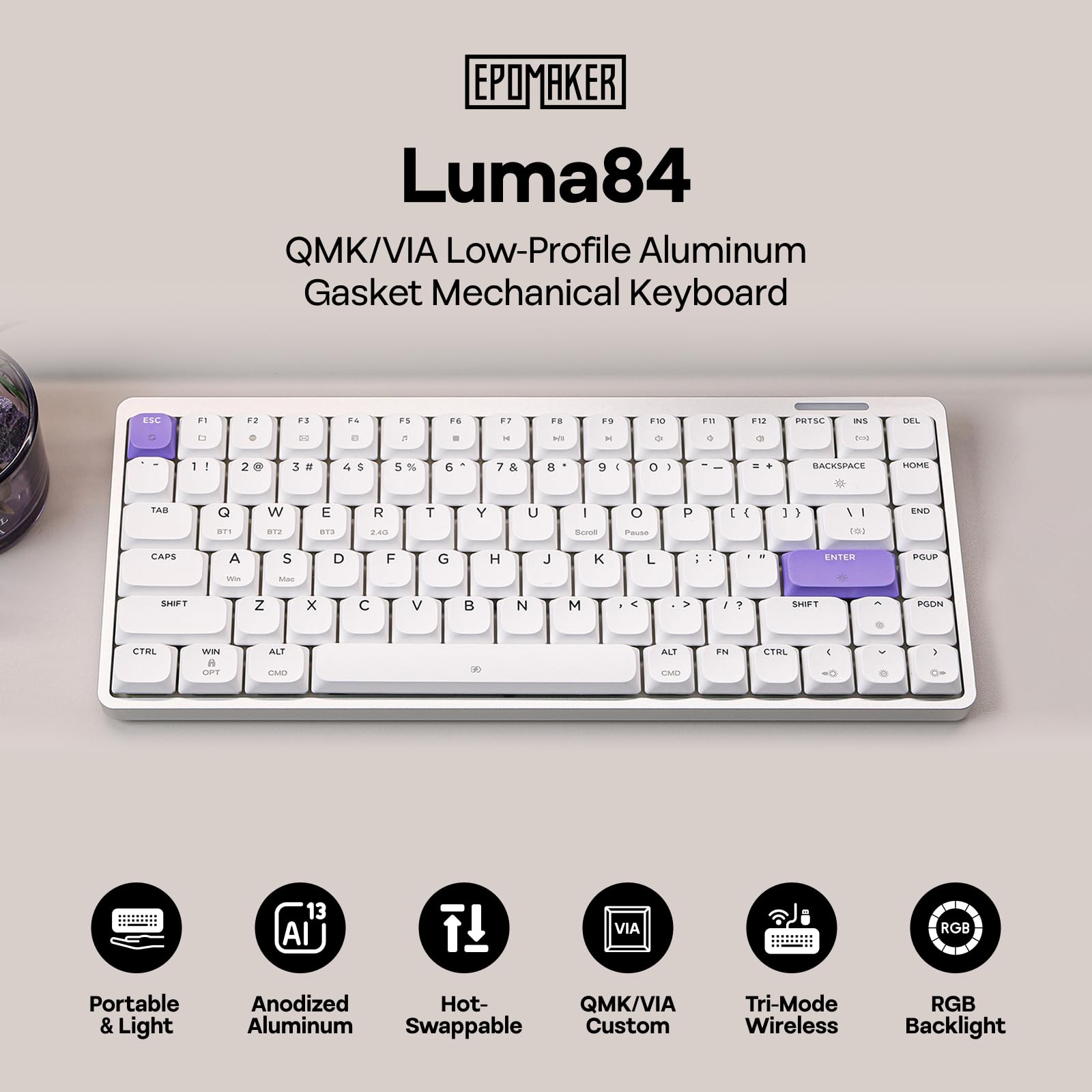 Amazon | EPOMAKER Luma84 薄型アルミニウム ワイヤレスメカニカル