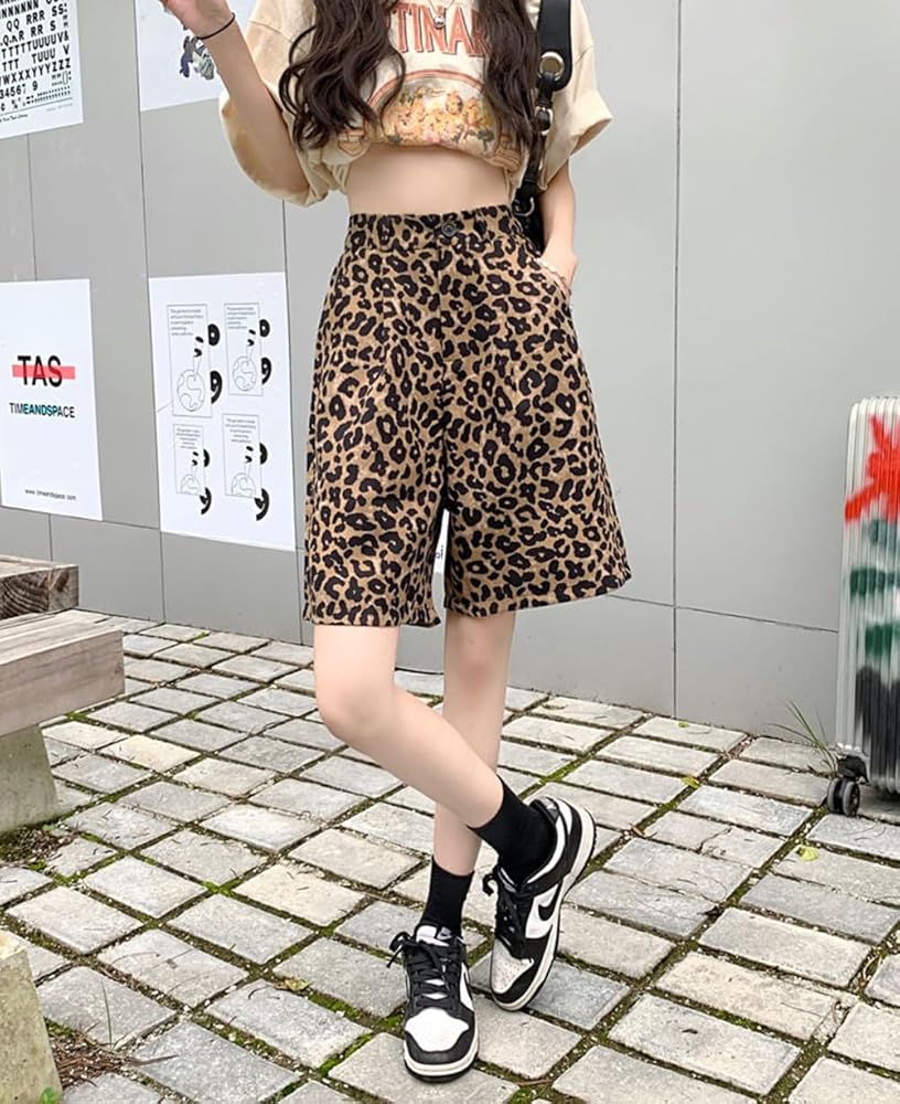 Amazon | [WANSHIX] ハーフパンツ レディース ヒョウ柄 ハイ