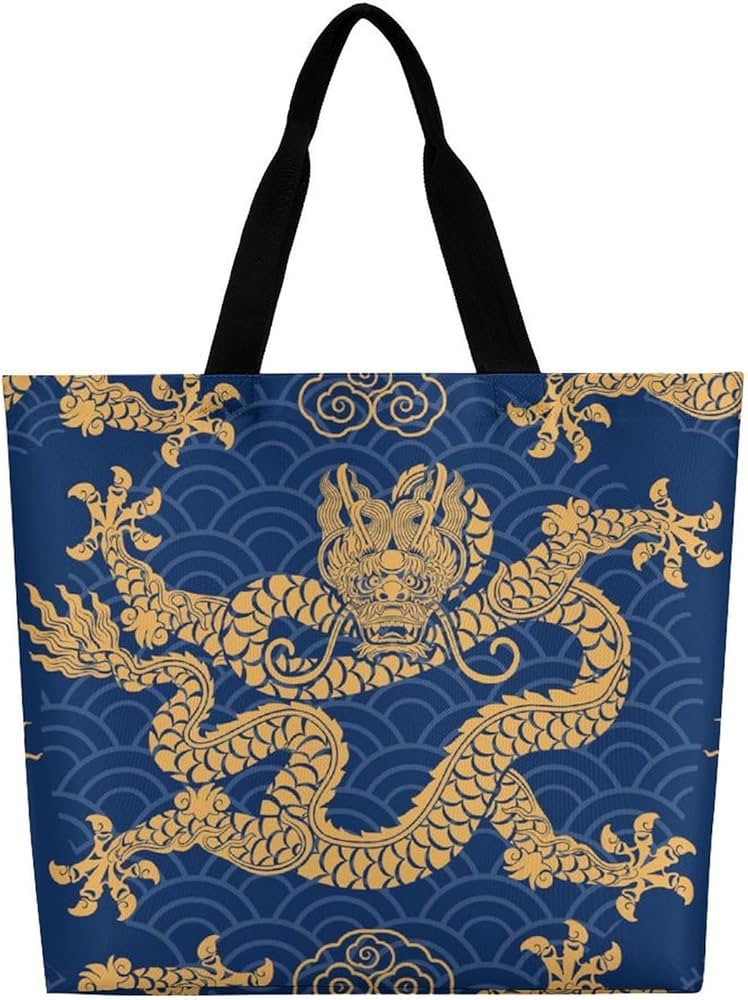 Amazon.co.jp: トートバッグ 青 龍 ドラゴン柄 和柄 ハンドバッグ