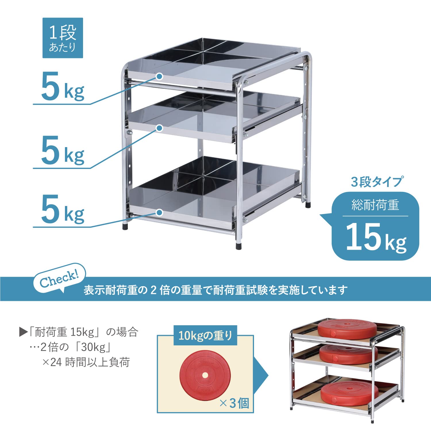 Amazon.co.jp: 川口工器 シンク下 スライドラック 日本製 (幅20cm 棚3