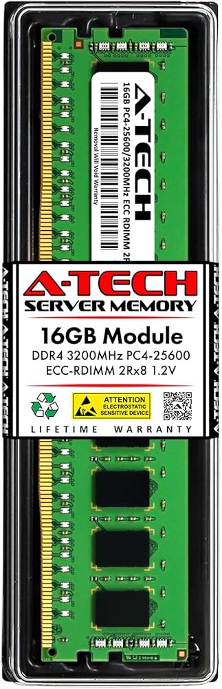 A-Tech 16GB DDR4 3200MHz PC4-25600 ECC RDIMM 2Rx8 Dual Rank 1.2V