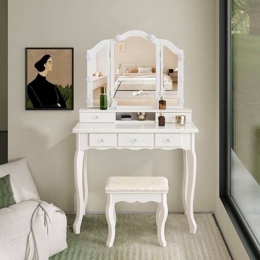 Amazon｜ドレッサー 化粧台 LEDライト付き 3色調光・11段階明るさ調整