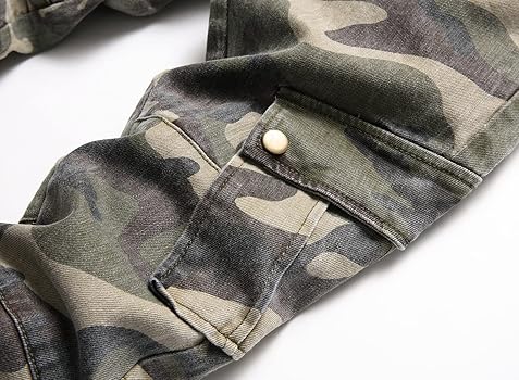 Men's Skinny Designer Cotton Camo Denim Patched Jeans with Two