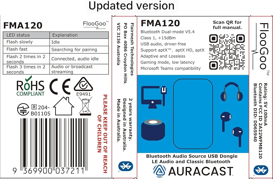 Amazon | FlooGoo FMA120 Bluetooth V5.4デュアルモードドングル aptX