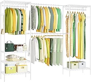 PASRLD ハンガーラック 幅調整可 伸縮式ワードローブ メタルラック 棚