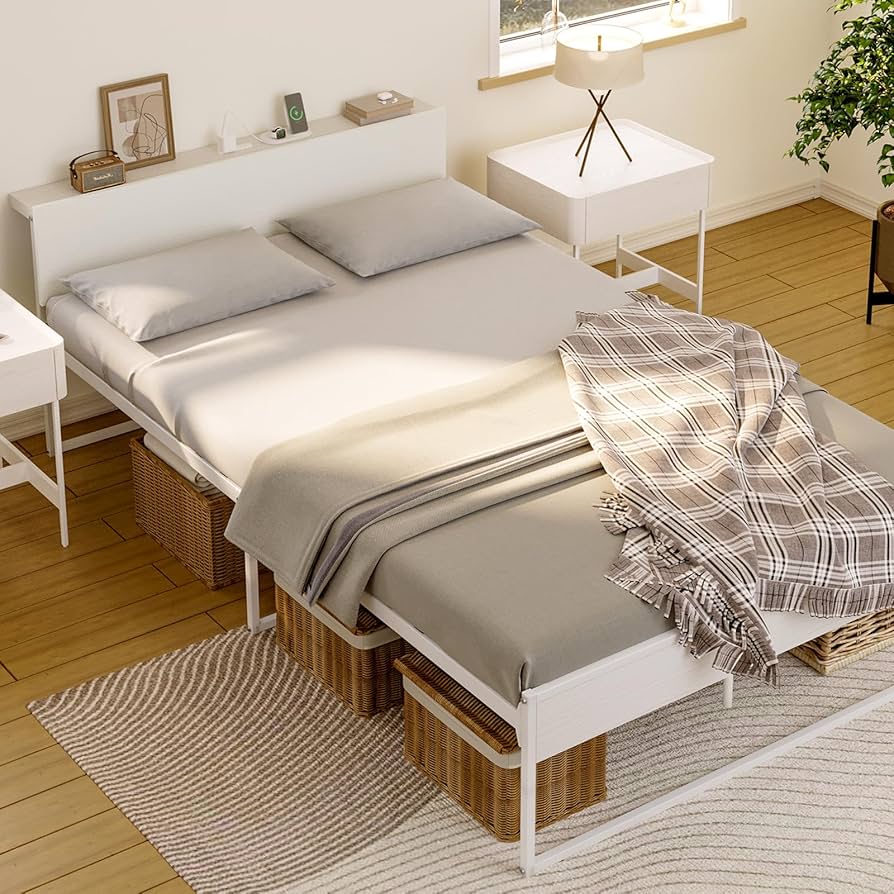 Amazon｜SINNONAKA 2口コンセント ベッドフレーム 宮棚付き セミダブル