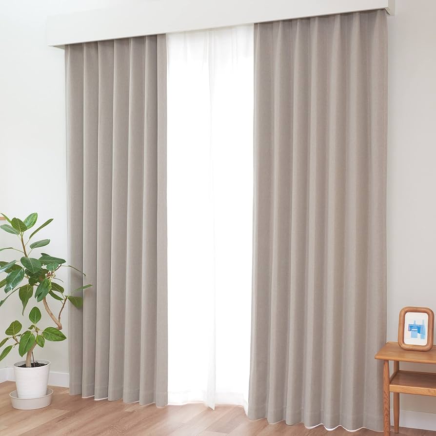 Amazon｜カーテン研究所≪二級遮光リネン風ナチュラル厚地 グレージュ