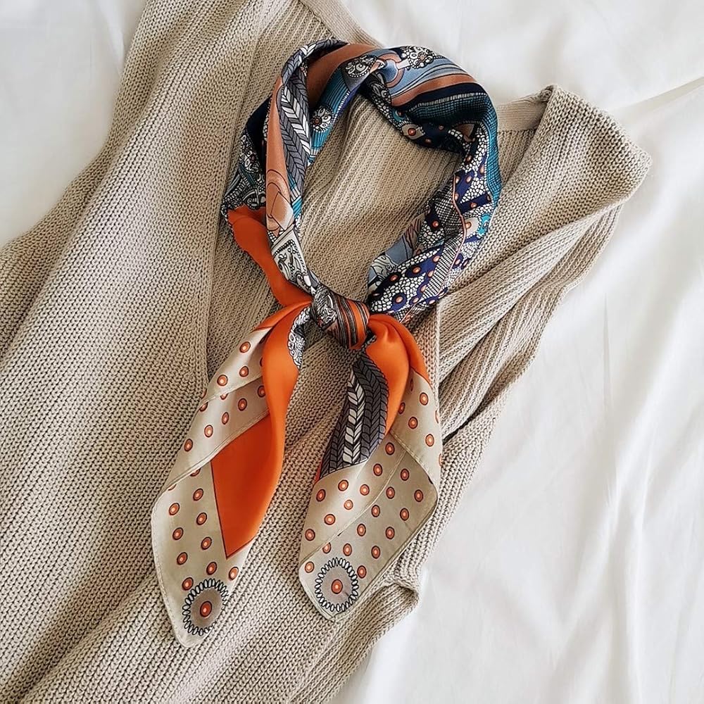 FONYVE Silk Feeling Scarf Medium Square Satin Head Wrap for Women