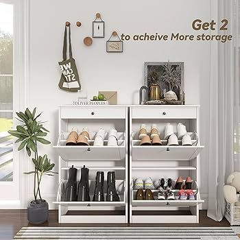 Amazon.com: FTZxHKLX Shoe Cabinet with 2 Flip Drawers, Slim