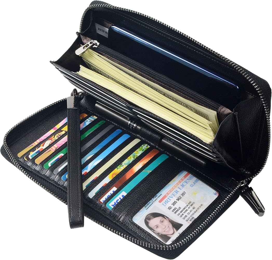 Amazon.com: Bveyzi Women RFID Blocking Wallet Leather Zip Around