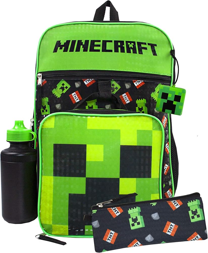 Amazon.com: Minecraft Creeper Backpack Set | Boys TNT 5 Piece