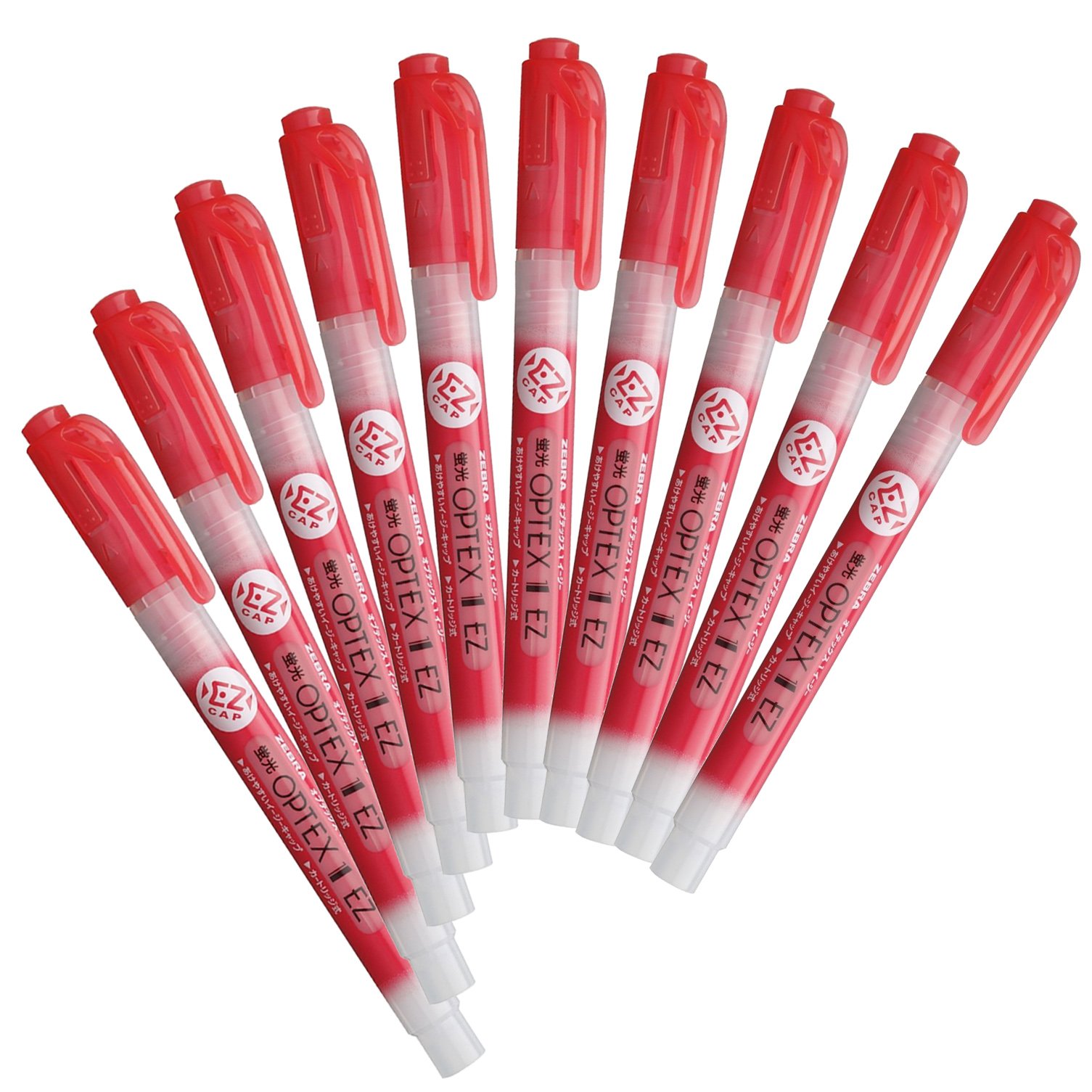Amazon.com : Zebra B-WKS11-R Optex 1 EZ Highlighter, Red, 10