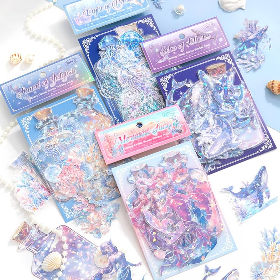 Amazon.co.jp: Kigofora コラージュ 素材 クジラ、クラゲ、珍貝、人魚